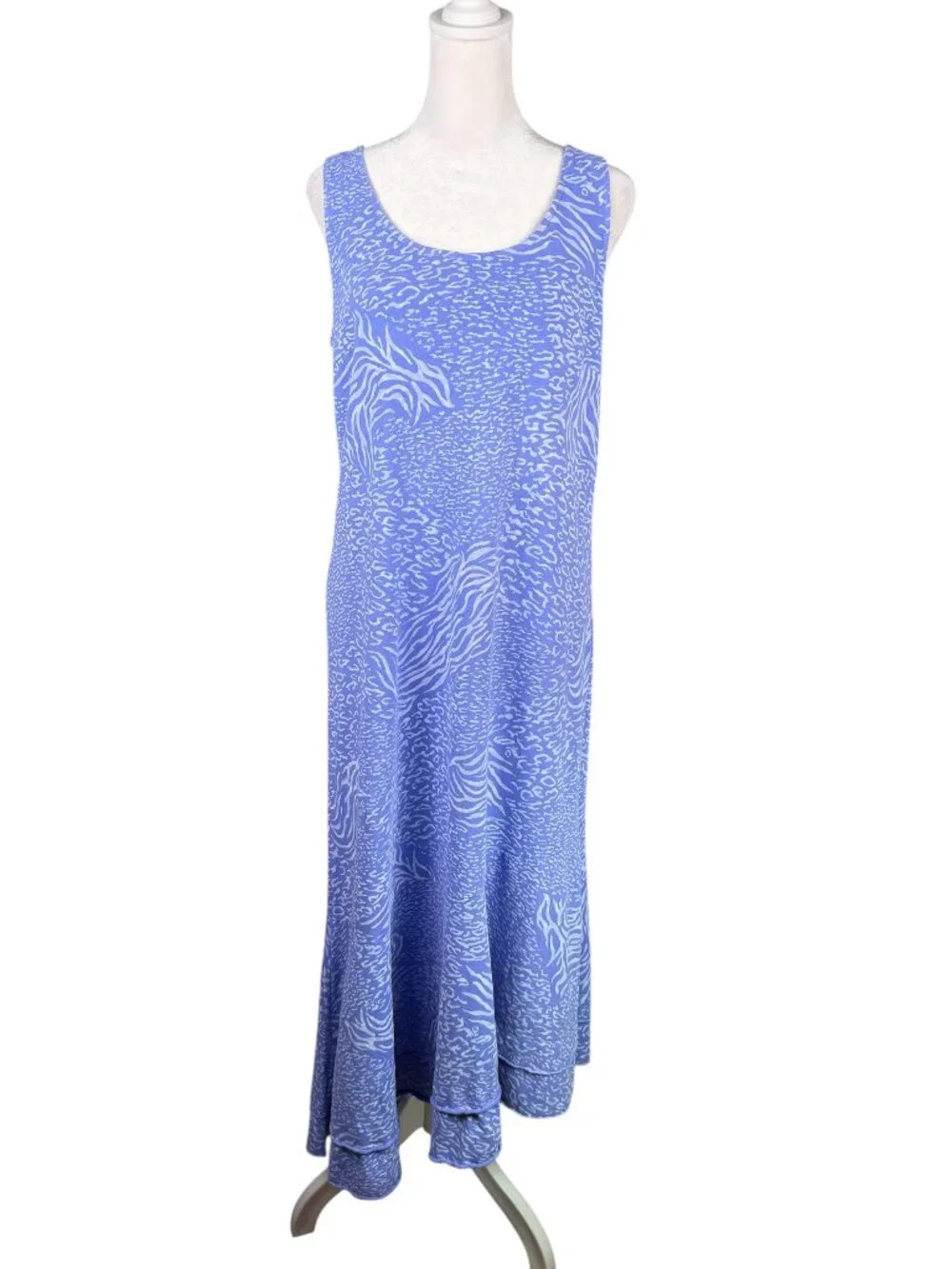 Fresh Produce L Sleeveless Tank Midi Dress Asymmetric Ruffle Hem Blue Ocean Prin - Picture 1 of 10